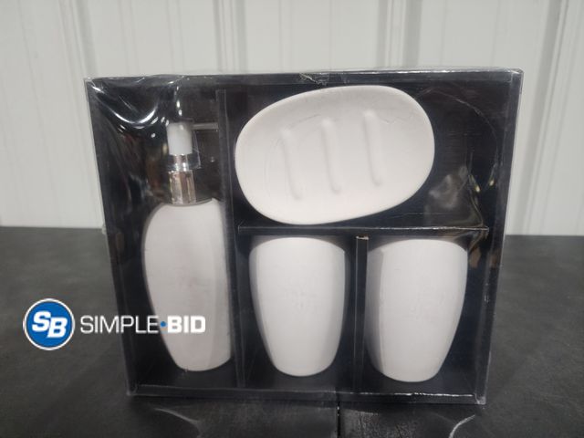 Lot 58-27497 - New Bathroom Set -- includes 1 lotion/soap dispenser/soap dish