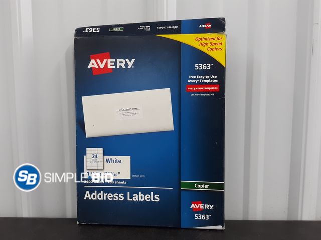Lot 58-38798 - Avery Address Labels - 5363 - 1 3/8" x 2 13/16" 2400 Labels 100 Sheets