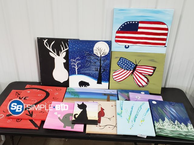 Lot 58-68227 - Large Lot of Canvas Paintings - Wine and Paint Decor