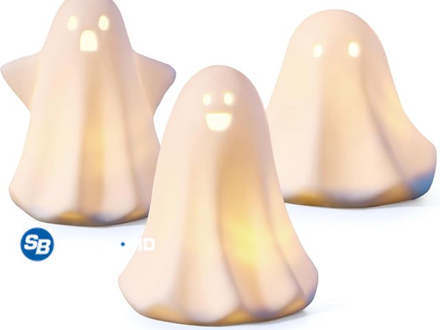 Lot 58-53556 - New Ceramic Ghosts Small White Ghost Figurine, 3PCS Light Up Ghost Decor, Small LED Ghost Halloween ...