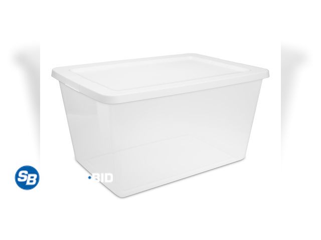 Lot 58-58305 - New Sterilite Large Storage Bin, 58 Quart Clear Plastic Storage Container with Snap-On Lid, White