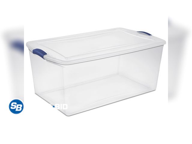 Lot 58-60111 - New Sterilite Extra Large Latching Storage Bin, 105 Quart Clear Plastic Storage Container with Clear...