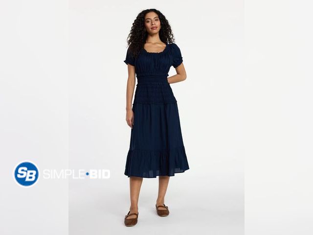 Lot 58-70573 - Time and Tru Women's Smocked Cotton Peasant Dress with Short Sleeves - Size Small (4-6)