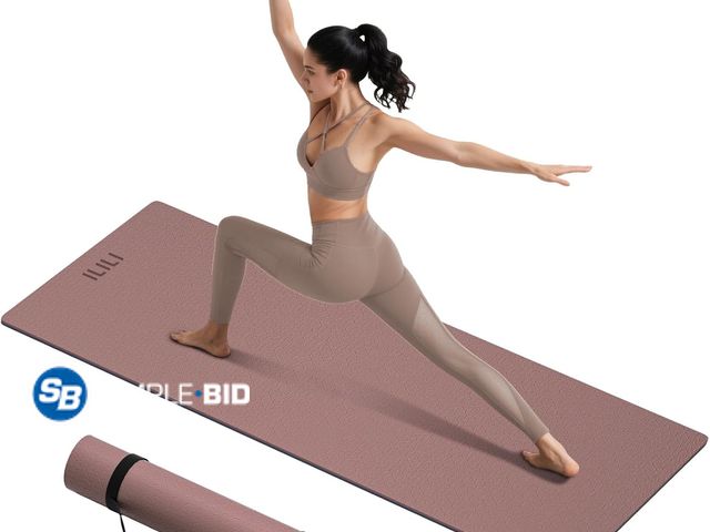 Lot 58-75896 - New ILILI 10mm Extra Thick, TPE Yoga Mat, 76×28 Inch Extra Long, Carrying Strap Double‑Color, Non‑Sl...