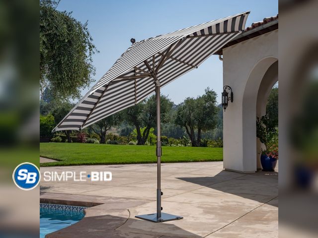 Lot 58-32031 - SunVilla 11’ Round Cabana Stripe Aluminum Market Umbrella