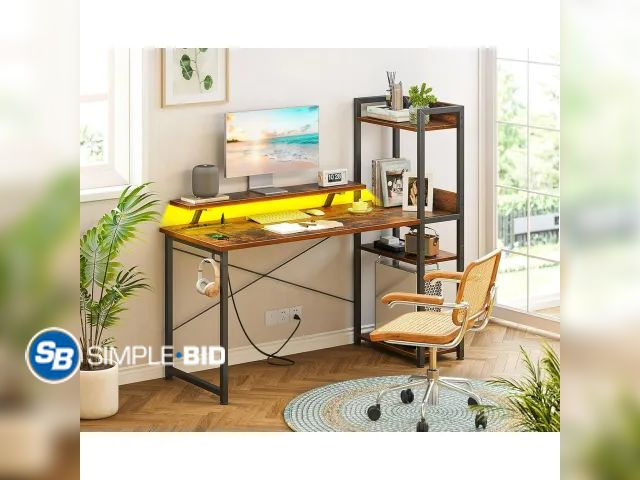 Lot 58-29103 - COMHOMA Office/Gaming Desk 4-Tier Shelves , Brown