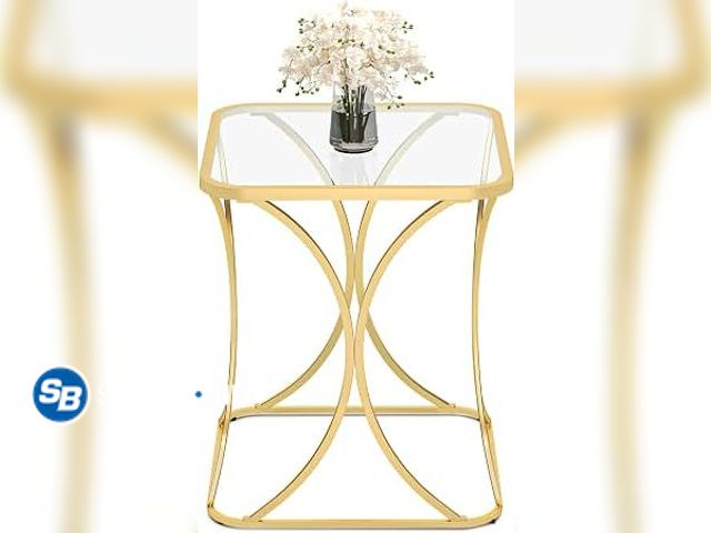 Lot 58-75996 - New CAFOM 19.68" Square End Table with Tempered Glass Top, Stylish X-Shaped Metal Frame, Living Room...