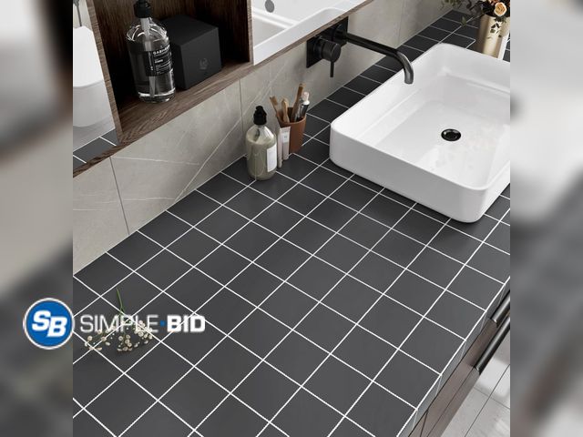 Lot 58-74917 - Lot of (6) New Gray Checkered Wallpaper Peel and Stick Grey Striped Contact Paper Counter Top Peel a...