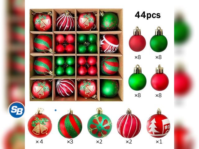 Lot 58-27197 - New Christmas Ball Ornament Set, 44 Pieces Christmas Tree Ornaments For Christmas Tree Decoration Mu...