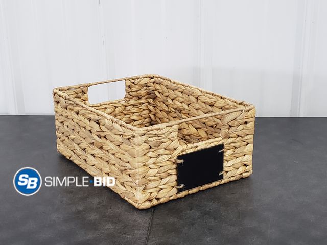 Lot 58-68828 - Wicker Woven Basket with Handles and Chalkboard Sign