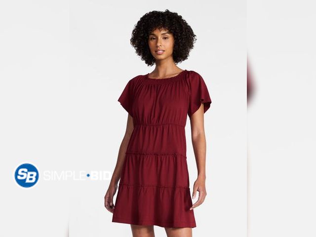 Lot 58-71189 - New Time and Tru Women's Tiered Cotton Mini Dress with Flutter Sleeves, Size M