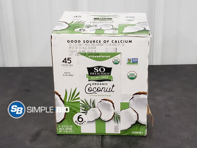 Lot 58-31018 - SO Delicious Dairy Free Organic COCONUT Unsweetened coco milk - 6 quarts - unopened