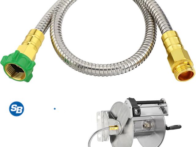 Lot 58-74265 - New 3ft Short Metal Garden Hose with Male to Female Connector | Leakproof Leader Hose for Reel, Heav...
