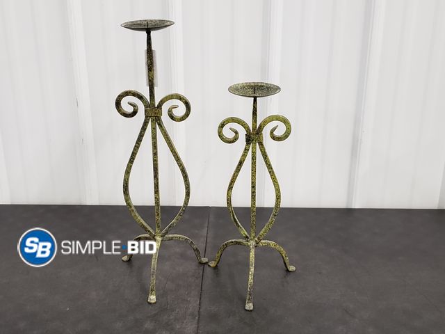 Lot 58-72817 - Lot of (2) Candlestick Holders - (1) is 16" and (1) is 20" - Green/Black Marble - Used