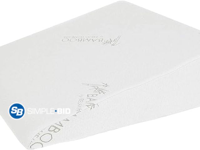 Lot 58-31947 - New Bamboo 7.5 Inch Bed Wedge Pillow for Acid Reflux or Sleeping | 1.5 Inch Memory Foam Top with Sta...