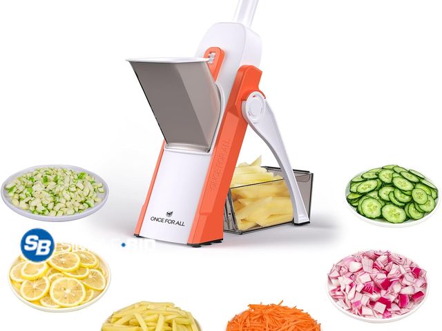 Lot 58-40531 - New ONCE FOR ALL Safe Mandoline Slicer 5 in 1 Vegetable Cutter, Strips Julienne Dicer Adjustable Thi...