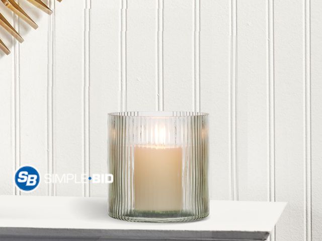 Lot 58-58479 - New Better Homes &amp; Gardens Green Glass Ribbed Hurricane Candle Holder, 5", Medium, Living Room