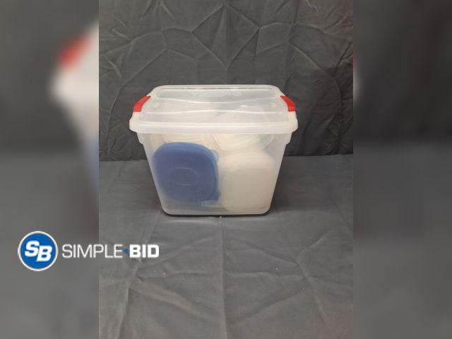 Lot 58-68188 - Tote of Plastic Storage Bowls and Lids