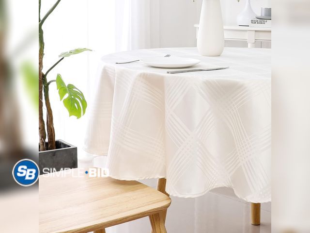 Lot 58-53869 - RNDRSSE Round Tablecloth Water Resistance Ivory Plaid Table Cloth Waterproof Reusable Oil-Proof Spil...