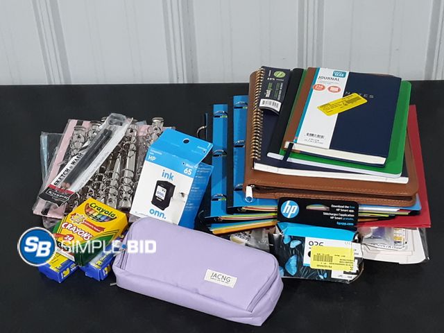 Lot 58-28541 - Lot of School, Home and office supplies including Notebooks, Markers, Glue and much more - unused