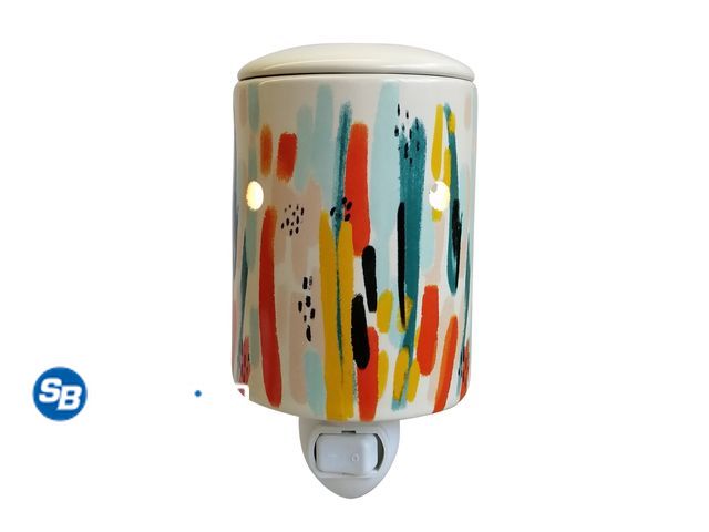 Lot 58-21966 - Mainstays Ceramic Pluggable Wall Wax Warmer with Watercolor Decal, Multi-Color - appears unused - da...