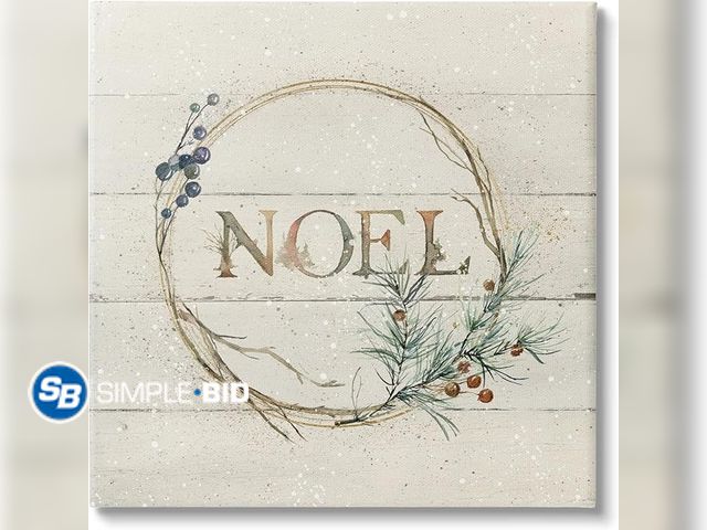 Lot 58-28276 - CHRISTMAS IN JULY! New Stupell Industries Noel Holiday Botanical Wreath Canvas Wall Art, Design by C...