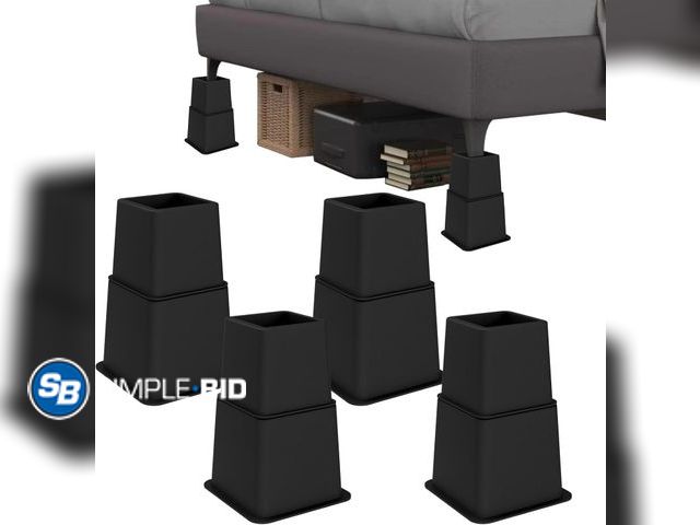 Lot 58-68806 - New Bed Risers 8 inch Heavy Duty - Set of 4 Adjustable Furniture Riser, Elevation Heights of 3, 5 &a...