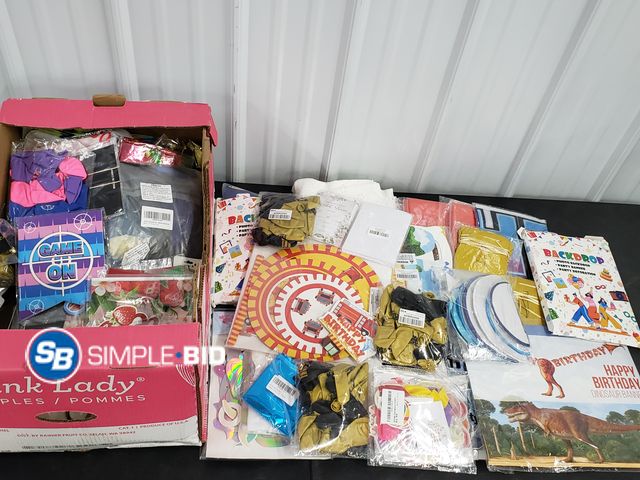 Lot 58-55796 - BOX Full of New Party Supplies and accessories including Table Coverings, Decor, Balloons and so muc...
