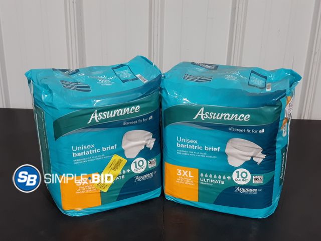 Lot 58-17995 - Lot of (2) New Assurance Unisex Briefs - SIZE 3XL - 10 count in each package