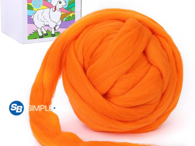 Lot 58-78119 - New  Wool Roving Bulk 0.88 lb (14.1 Ounces), Orange Needle Felting Wool
