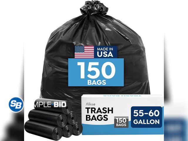 Lot 58-74258 - New Large Trash Bags 55-60 Gallon | 150 Count, Heavy Duty Black Garbage Bags | Unscented, Leak Proof...