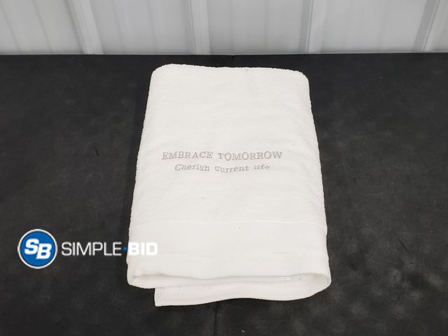 Lot 58-40276 - New BATH towel - Engraved - Embrace Tomorrow .. Cherish Current life