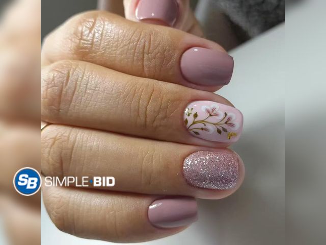 Lot 58-67600 - New Pink Flower Press On Nails, Short Square Acrylic False Nails, 24 Pcs