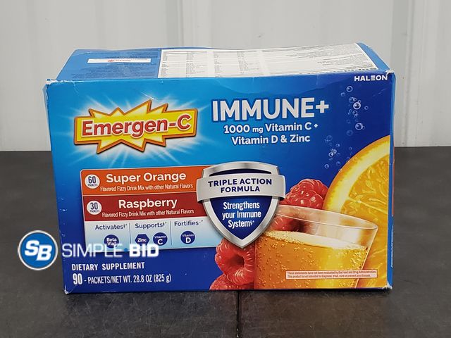Lot 58-72384 - Emergen-C Immune+ Triple Action Vitamin C Powder, BetaVia (R), Raspberry and Super Orange  90 Count ...