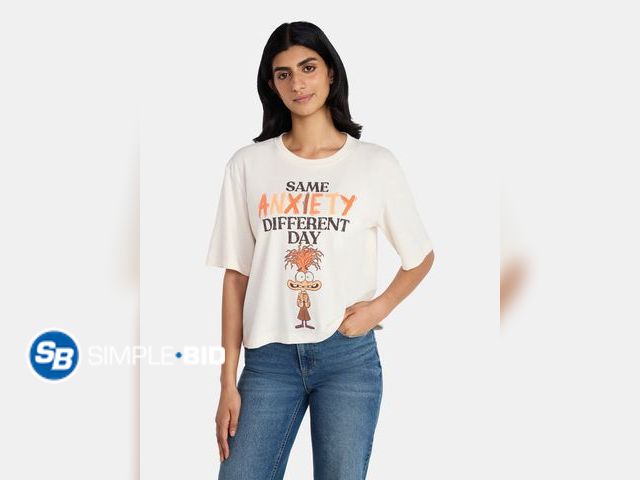 Lot 58-70626 - Disney Pixar Inside Out 2 Women's Anxiety Boxy Graphic Skimmer Tee - Size M 8-10 - NWT