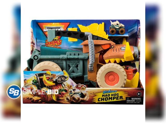 Lot 58-17665 - New Monster Jam Mini Jam Megalodon Mad Hog Chomper and Monster Truck