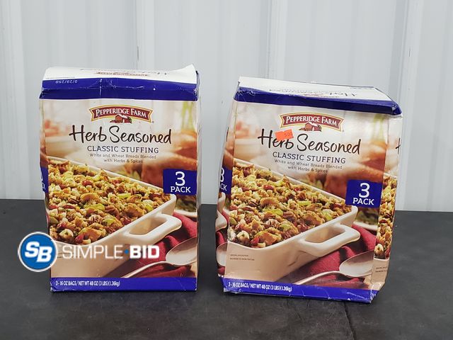 Lot 58-74377 - Lot of (2) Pepperidge Farm Herb Seasoned Classic Stuffing, 16 oz. Bags, 3-Pack Box (total of 6 bags)...