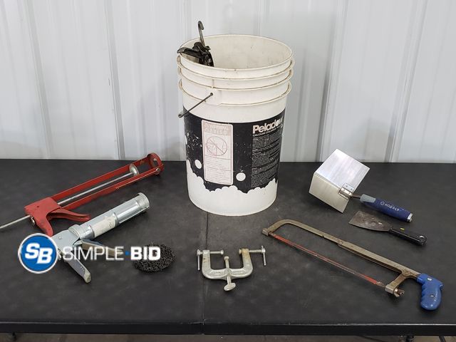 Lot 58-84467 - Bucket Full of Tools - Sanding Wheels, Spatulas, Caulk Guns and More!