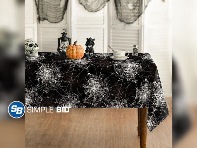 Lot 58-34979 - New Sm:)e Spider Web Black Halloween Tablecloth 60 x 84 Inch