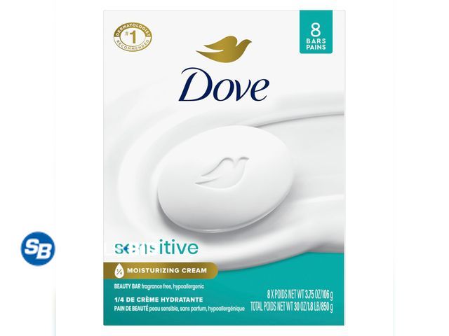 Lot 58-68382 - New Dove Beauty Bar Soap Sensitive, 8 Bars for Sensitive Skin, Fragrance Free and Hypoallergenic 3.7...