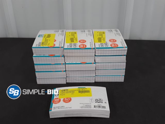 Lot 58-38010 - Lot of (16) New Ruled Index Cards 100 cards in each package 3" x 5"
