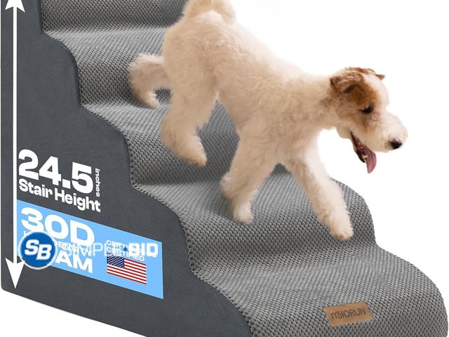 Lot 58-75974 - New Miorun Dog Stairs for High Beds, 24.5" Foam Pet Ramp Step for Small Dogs CertiPUR-US,5-step dog ...