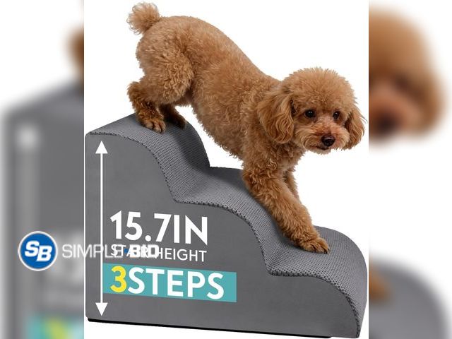 Lot 58-80721 - New Dog Stairs for Small Dogs 13.5” H, 3 Step Dog ramp for Bed, Grey