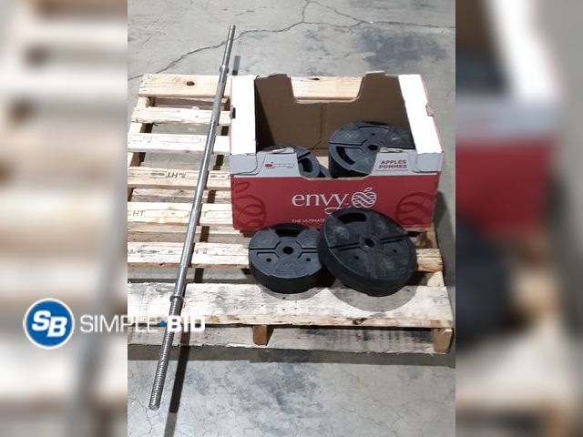 Lot 58-29257 - Lot of Weights with Bar - (3) 15 lb. Weights and (3) 10 lb. Weights - Used