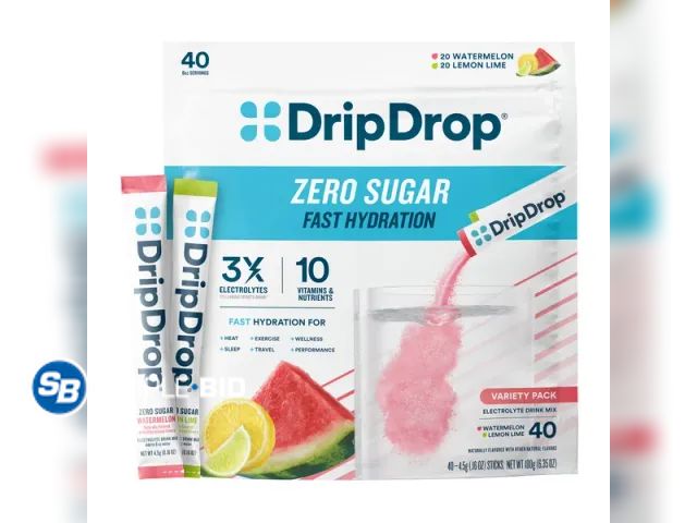 Lot 58-29778 - DripDrop Zero Sugar Electrolyte Drink Mix - 37 packs - Watermelon - Lemon lime - unopened