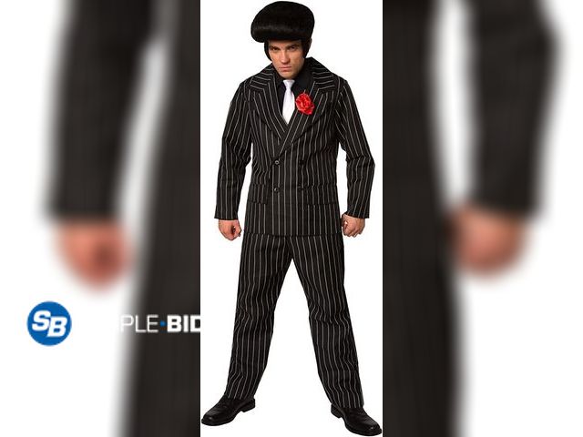 Lot 58-32443 - Morph Mens 1920s Gangster Suit Costume 20s Pinstripe Mafia Boss Outfit Halloween Black XL - unworn