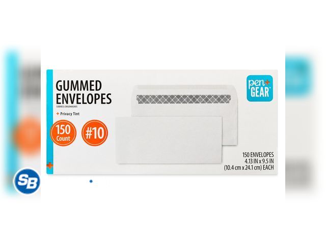 Lot 58-26922 - New PEN + GEAR #10 Privacy Tint Gummed Envelopes, White, 4.13 in x 9.5 in, 150 Count