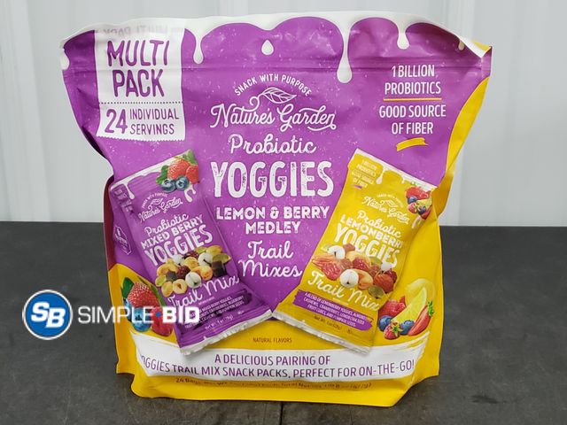 Lot 58-30902 - Nature's Garden Probiotic YOGGIES - Lemon and Berry Medley trail mixes - individually packaged - uno...