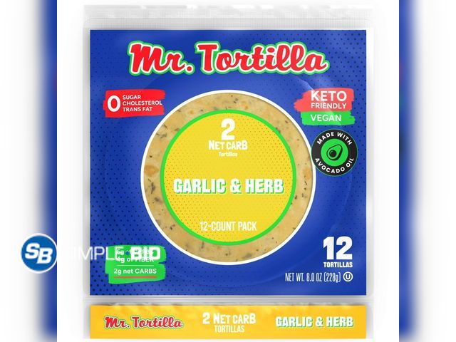 Lot 58-72559 - Lot of (9) Mr. Tortilla 2 Net Carb Tortilla Wraps (12 Tortillas) | Keto, Vegan, Kosher | Garlic &amp...