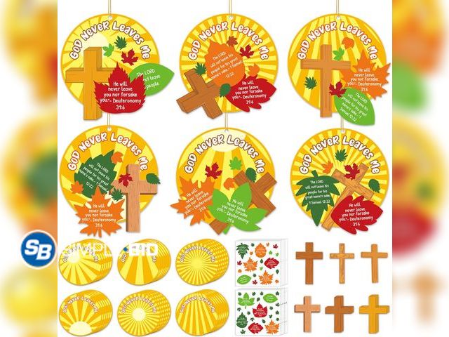 Lot 58-84068 - New 36 PCS God Never Leaves Me Fall Jesus Crafts for Kids Religious Thanksgiving Cross Maple Leaf St...